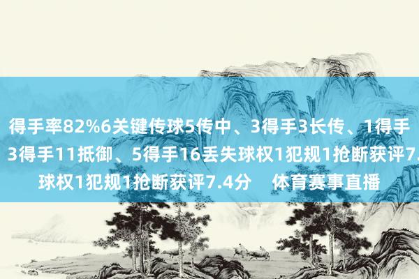 得手率82%6关键传球5传中、3得手3长传、1得手0射门5过东说念主、3得手11抵御、5得手16丢失球权1犯规1抢断获评7.4分    体育赛事直播